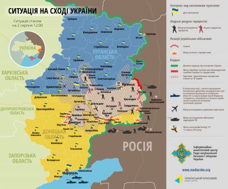 Карта боевых действий на Донбассе за 2 августа