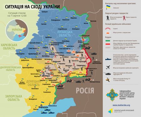 Карта боевых действий на Донбассе за 7 августа