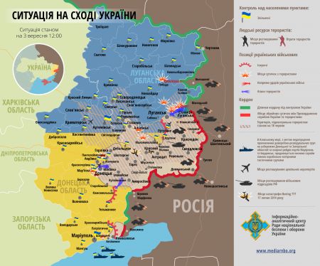 Карта боевых действий на Донбассе за 3 сентября