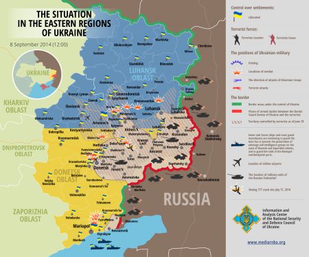 Карта АТО за 8 сентября: РФ прекратила обстрел Украины со своей территории