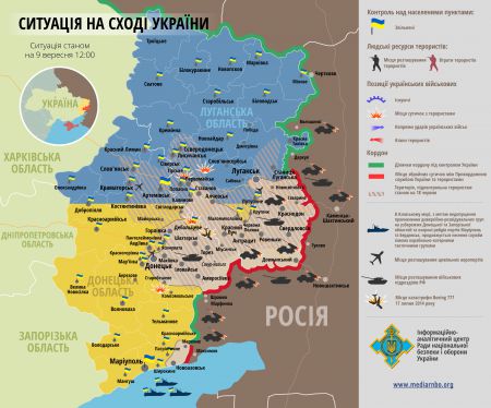 Боевые действия на Донбассе: Карта АТО по состоянию на 9 сентября
