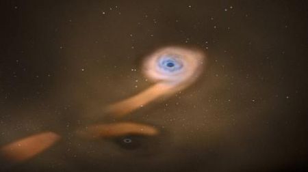 В нормальной галактике впервые найдена пара сверхмассивных чёрных дыр
