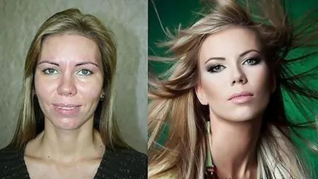 Фотографии девушек до и после макияжа